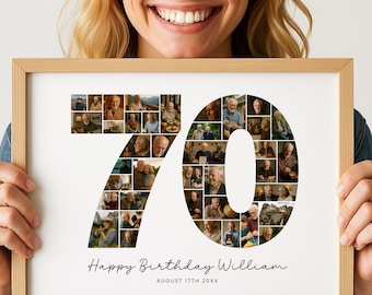 Cadeau fotocollage 70e verjaardag, gepersonaliseerd nummerontwerp (digitale download)