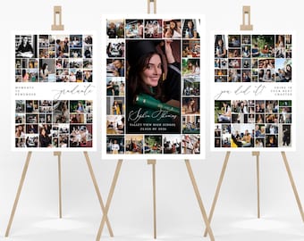 Conjunto de collage de fotos de graduación: plantilla editable de Canva, letrero de bienvenida para la promoción de 2026, póster imprimible para la fiesta de graduación, regalo para celebrar un hito importante