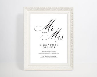 Signature Drink Sign, Signature Drinks Printable, Wedding Bar Sign, Wedding Reception Sign, Signature Cocktails, PDF Download, WPC_90SD4A