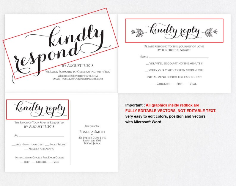 Wedding RSVP Cards RSVP Template Rsvp Wedding Cards | Etsy