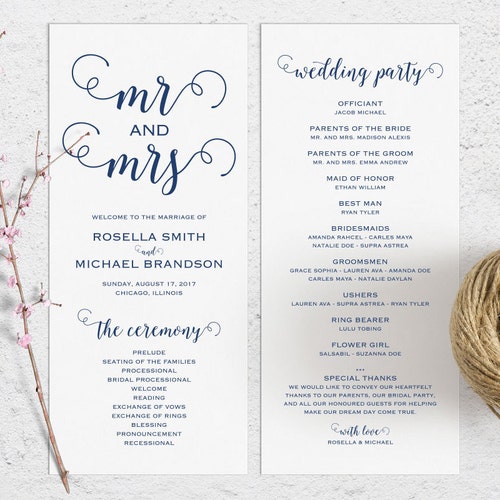 Navy Wedding Program Template Ceremony Program Printable - Etsy