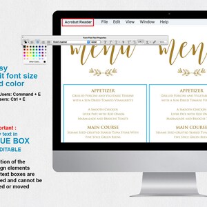Gold Wedding Menu Template Rustic Wedding Menu Menu - Etsy