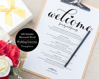 Wedding Weekend Itinerary, Printable Wedding Itinerary Template, Wedding Timeline, Destination Wedding Itinerary, Welcome Letter, MSW328