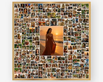 260 Photo Collage Template with Center Picture, Square Canva Layout, Editable Large Photo Grid, Personalized Memory Wall Art Design