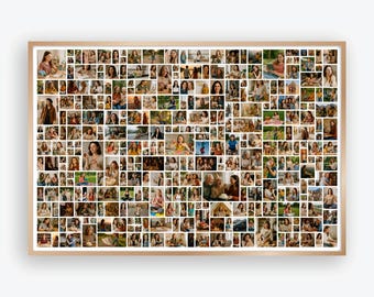 300 Photo Collage Template, Personalized Memory Poster, Landscape, Poster Custom Photo Grid Printable, Editable Canva Poster for gift