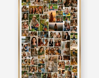70 Photo Collage Template, Portrait Mixed Grid Poster, Editable Canva Memory Collage (Digital Download)