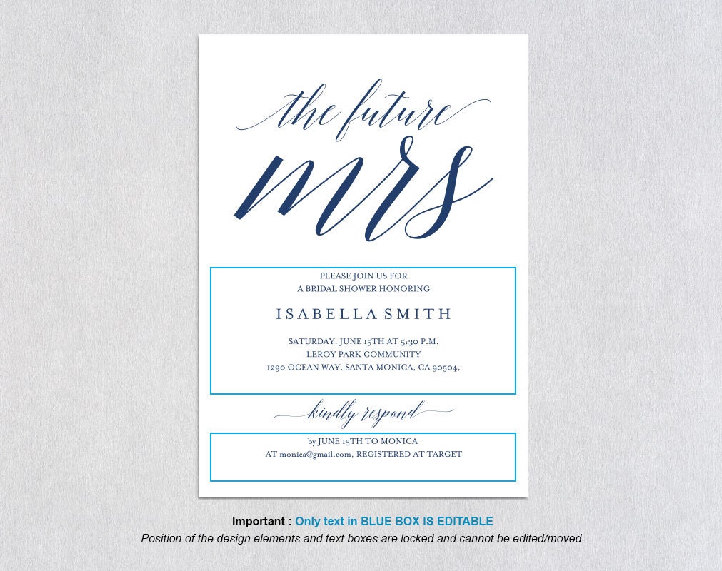 Navy Blue Bridal Shower Invitation Wedding Shower Invitation Etsy