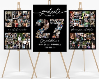 Afstuderen fotocollage SJABLOON Klasse van 2027, gepersonaliseerd cadeau voor afgestudeerde, poster afstudeerfeest, canvassjabloon
