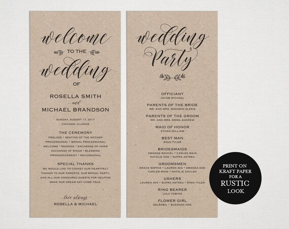 Rustic Wedding Program Template Wedding Ceremony Program Etsy