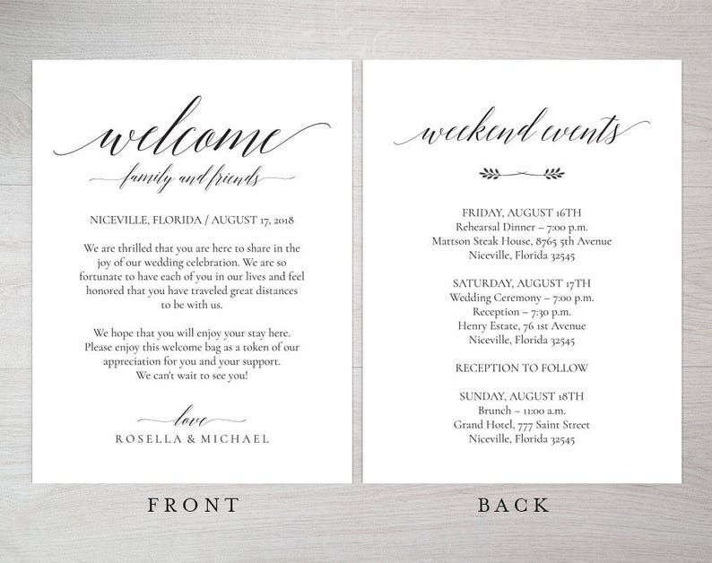 Printable Wedding itinerary template, Wedding Itinerary, Wedding Welcome Letter, Wedding Itinerary, Print 2 sides, MSW109 image 3