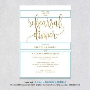 Gold Rehearsal Dinner invitation template, rehearsal printable, invitation templates, wedding rehearsal, instant download, WPC_127 image 4