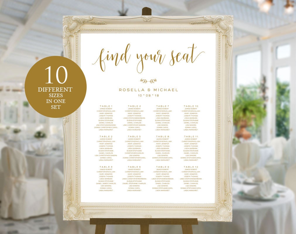 Gold Wedding Seating Chart Printable Seating Chart Seating Chart Template Engagement Seating Chart Find Your Seat Sign Wpc 144