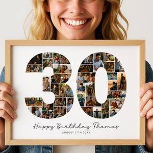 30th Birthday Photo Collage Template, Editable Photo Collage Template, Birthday Number 30 Printable, Custom Gift Idea for Him, for Her