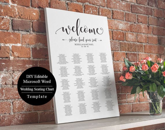 editable wedding table seating chart poster sign wedding etsy how to make a wedding seating chart poster in word
