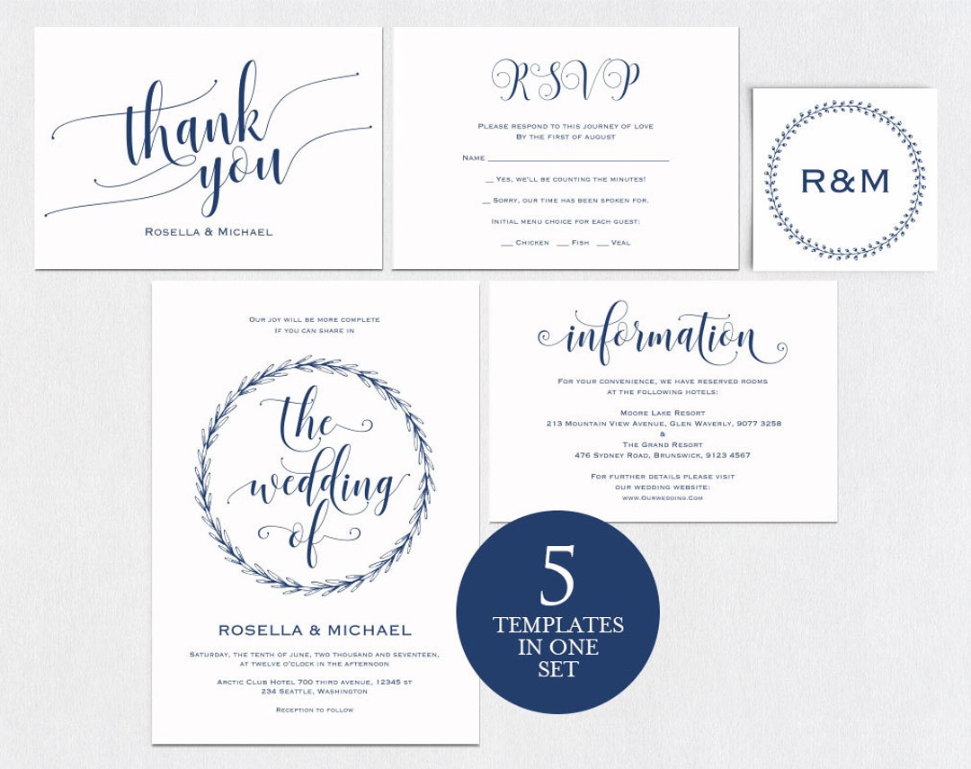 Navy Blue Wedding Invitation Template Wedding Invitation - Etsy
