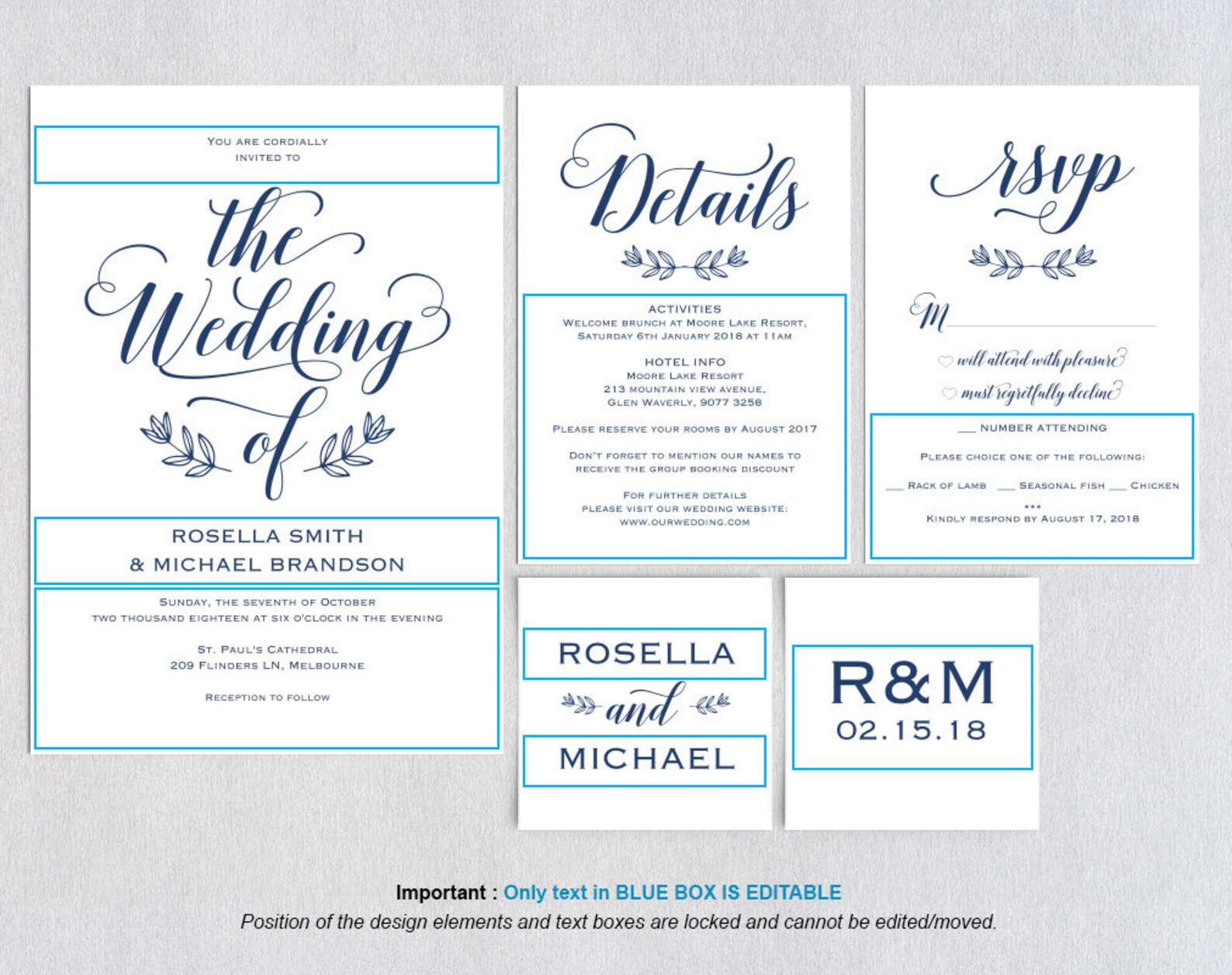 Navy Blue Wedding Invitation Template Wedding Invitation | Etsy