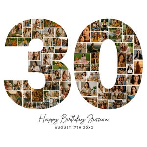 Collage photo 30e anniversaire, anniversaire numéro 30 imprimable, modèle de collage photo 30e, idée cadeau unique pour elle, pour lui