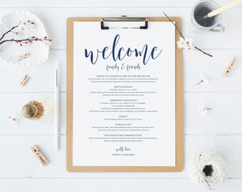 Navy Blue Wedding Itinerary, Printable Itinerary, Welcome Bag, Printable Welcome Letter, Wedding Weekend, Wedding Printable, WPC_188