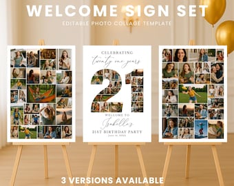 21st Birthday Welcome Sign Template, Photo Collage Canva Poster, Editable Birthday Memory Board