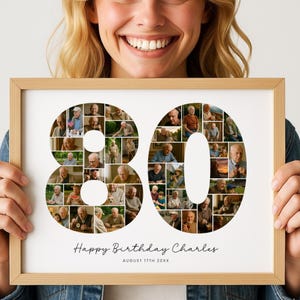 80th Birthday Gift Photo Collage for Men, Personalized 80th Birthday Present for Dad or Grandpa, Editable Canva Template, Digital Download