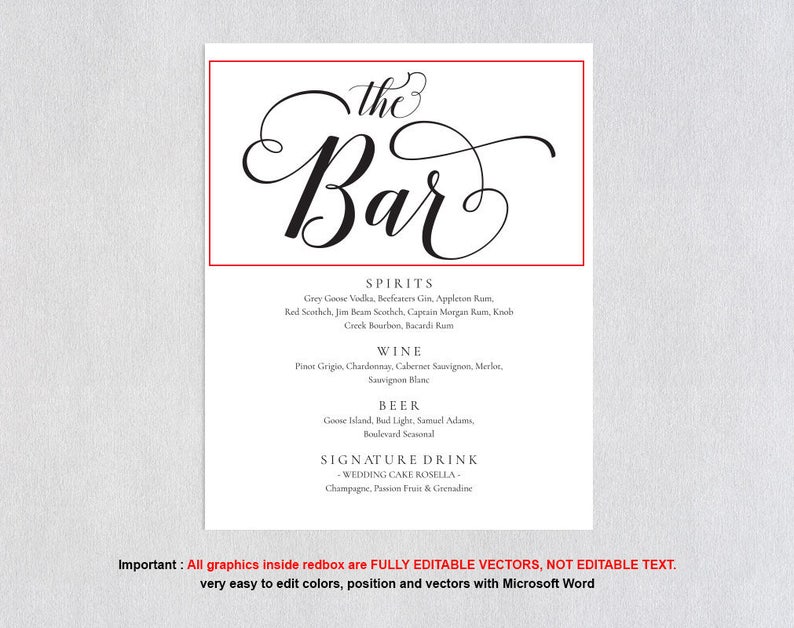 Download Wedding Bar Sign Drink Menu Bar Menu Sign The Bar Sign Wedding Bar Menu Printable Instant Download Calligraphy Msw262 Wedding Sign Paper Paper Party Supplies