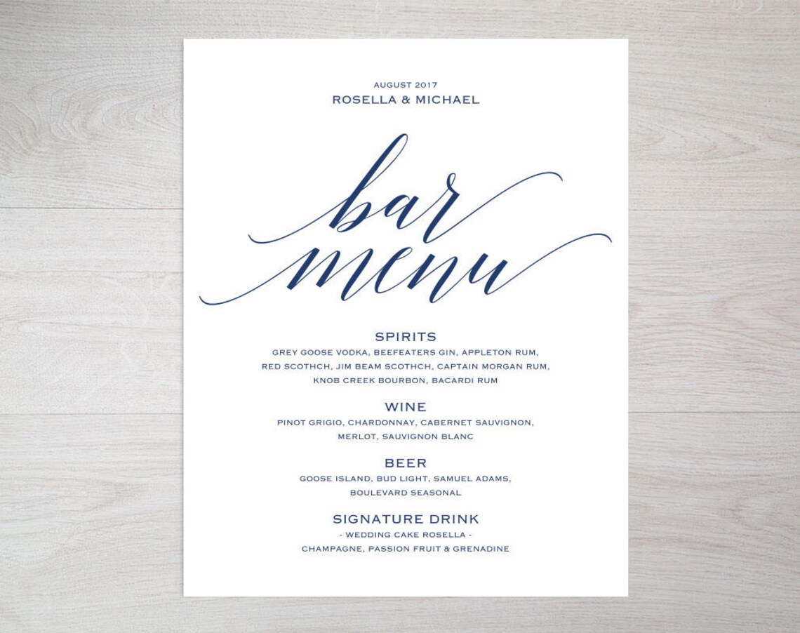 Navy Blue Bar Menu Template Bar Menu Bar Menu Printablebar - Etsy