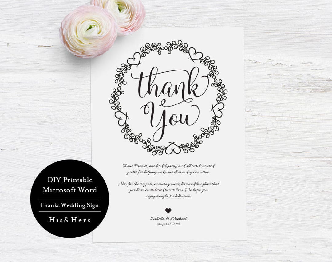 Wedding Thank You Card Template Printable Wedding Thank You - Etsy