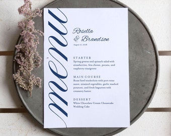 Navy Blue Wedding Menu Template, Wedding Dinner Menu, Rustic Wedding Menu, Menu Cards, Menu Printable, PDF Instant Download, WPC_291