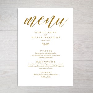 Gold Wedding Menu Template, Wedding Dinner Menu, Wedding Menu, Menu Cards, Menu Printable, Wedding, PDF Instant Download, WPC_370 image 2