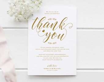 Gold Wedding Thank You Printable Template, Thank You Card Template, Printable Thank you, Thank You Template, Thanks Template, WPC_988