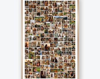 200 Photo Collage Template Editable in Canva, Anniversary Memory Board, Printable Large Photo Poster for Gifts & Celebrations