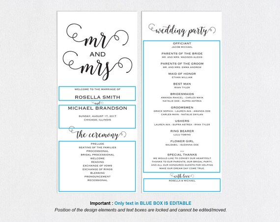 Rustic Wedding Program Template Wedding Ceremony Program Etsy