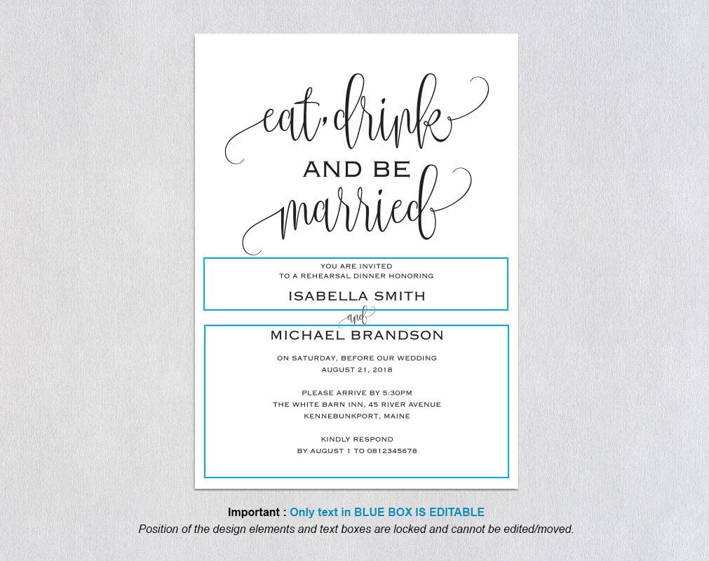 Rehearsal Dinner Invitation Template Rehearsal Printable - Etsy