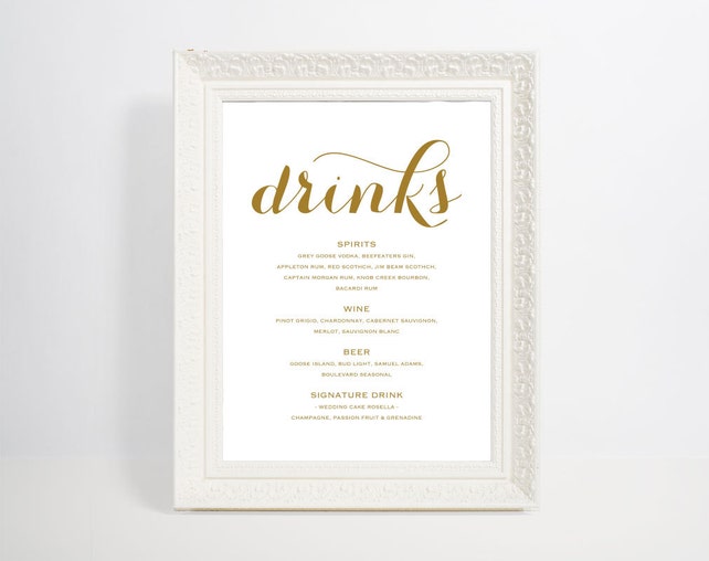 gold bar menu template bar menu bar menu printable bar wedding drink menu