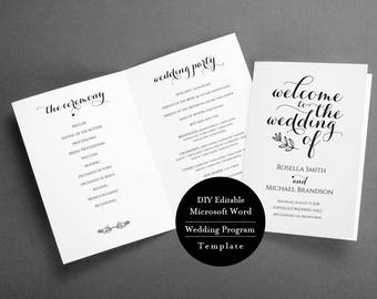 Folded Wedding Program Template, Folded Wedding Programs Instant Download, Program Printable, Editable Wedding Program Template, MSW362