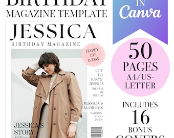 Modello di rivista di compleanno, regalo di compleanno personalizzato per la migliore amica, la tua amica del cuore o la tua sorella, rivista fotografica modificabile da conservare come ricordo per lei.