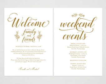 Gold Wedding Welcome Bag Note, Welcome Bag Letter, Wedding Itinerary, Agenda, Printable Itinerary, Welcome Letter, welcome note, WPC_1026