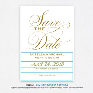 Gold Save the Date Template, Save the Date Cards, Save the Date Printable, Rustic Save The Date, Wedding Template, PDF Template, WPC_638 image 5