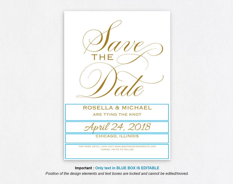 Gold Save the Date Template, Save the Date Cards, Save the Date Printable, Rustic Save The Date, Wedding Template, PDF Template, WPC_638 image 5