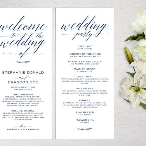 Navy Wedding Program Template Ceremony Program Printable - Etsy