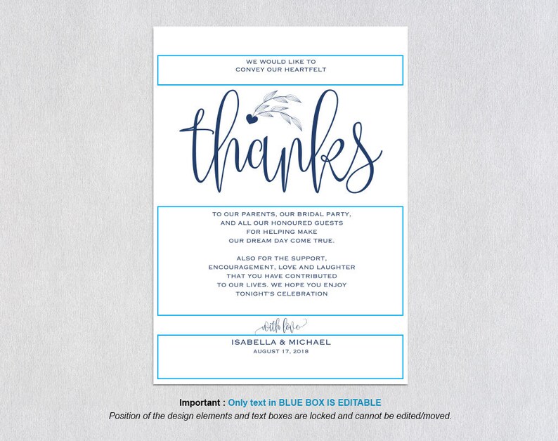 Thank You Card Template Thanks Template Printable Thank You Thank You Template Navy Blue Wedding Thank You Printable Template Wpc 219 Paper Invitations Announcements Safarni Org