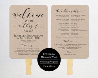 Wedding Program Template,Printable Program, Wedding Fan,instant Download, DIY Wedding Program, Fan Program, Program Template, Rustic, MSW383