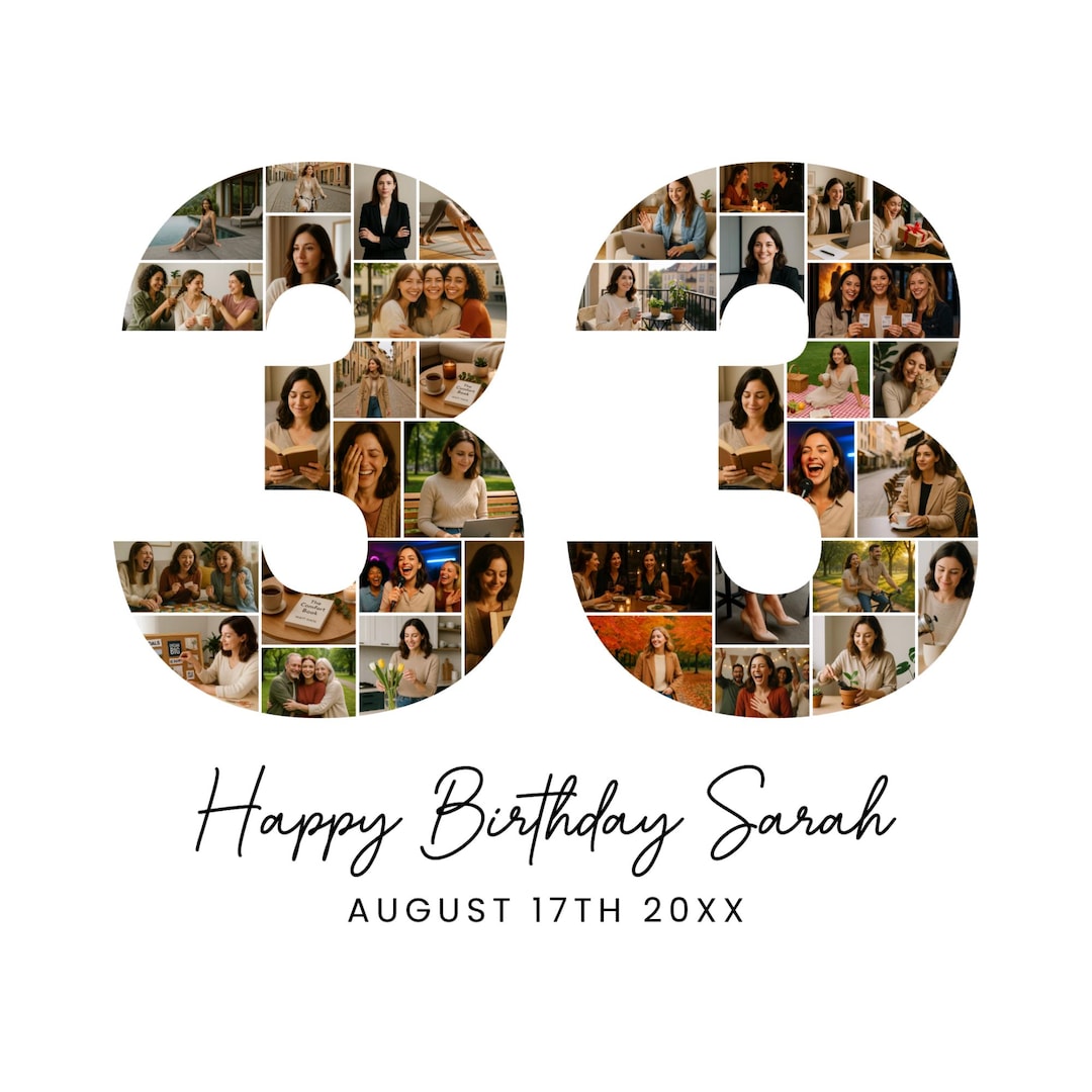 33th Birthday Photo Collage Template, Personalized Birthday Gift for ...