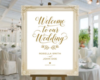 Gold Wedding Welcome Sign Template, Welcome to Our Wedding, DIY Welcome Sign, printable welcome sign, Wedding Welcome Poster, WPC_416