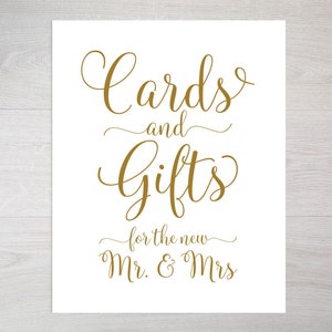 Gold Printable Cards and Gifts Sign Digital, Elegant Wedding Signs ...