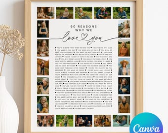 60 Reasons We Love You Custom Photo Collage, Birthday Poster Pictures Template Gift for Mom, Mom's 60th Anniversary, 60th Anniversary Gift