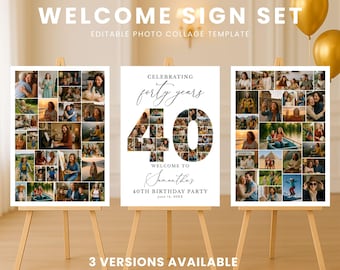 40th Birthday Welcome Sign, Photo Collage Template, Editable Canva Poster, Memory Board