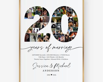 20周年記念フォトコラージュ、印刷可能なギフトテンプレート（デジタルダウンロード）