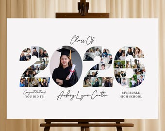 Graduation Gift, Graduation Party, Senior Class of 2026, Graduation Photo Collage Welcome Sign Template, Photo Template, Canva Template