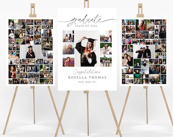 Graduation Welcome Sign Photo Collage, Editable Class of 2026 Poster Template, Canva Printable for Senior Grad Party Decorations